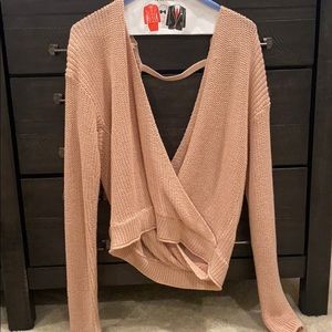 Blush ballerina cable knit deep v sweater